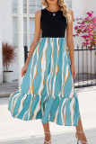 Color Block Striped Sleevless Maxi Dress