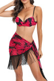 Tie Dye Bikini Set With Tassels Cover Up