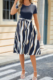 Color Block Striped Short Sleeves Midi Dress