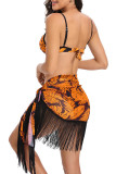 Tie Dye Bikini Set With Tassels Cover Up