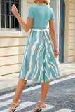 Color Block Striped Short Sleeves Midi Dress