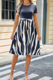 Color Block Striped Short Sleeves Midi Dress