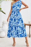 One Shoulder Tie Strap Floral Midi Dress