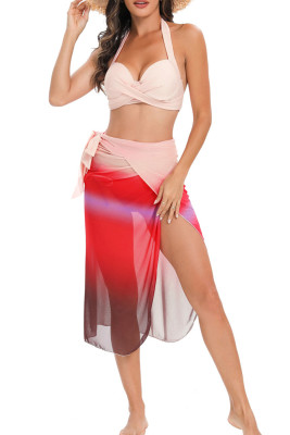Twisted Halter Bikini Set With Cover Up 3pcs Set