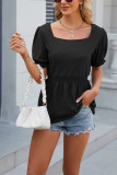 Plain Eyelet Square Neck Puff Babydoll Top