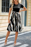 Color Block Striped Short Sleeves Midi Dress