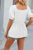 Plain Eyelet Square Neck Puff Babydoll Top