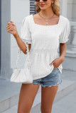 Plain Eyelet Square Neck Puff Babydoll Top