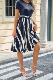 Color Block Striped Short Sleeves Midi Dress