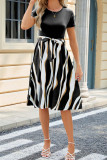 Color Block Striped Short Sleeves Midi Dress