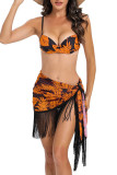 Tie Dye Bikini Set With Tassels Cover Up