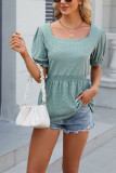 Plain Eyelet Square Neck Puff Babydoll Top