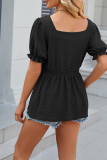 Plain Eyelet Square Neck Puff Babydoll Top