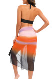 Twisted Halter Bikini Set With Cover Up 3pcs Set