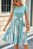 Color Block Striped Short Sleeves Midi Dress
