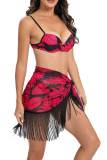 Tie Dye Bikini Set With Tassels Cover Up
