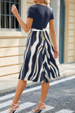 Color Block Striped Short Sleeves Midi Dress