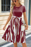 Color Block Striped Short Sleeves Midi Dress