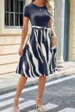 Color Block Striped Short Sleeves Midi Dress