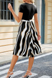 Color Block Striped Short Sleeves Midi Dress