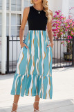 Color Block Striped Sleevless Maxi Dress