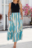 Color Block Striped Sleevless Maxi Dress