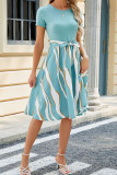 Color Block Striped Short Sleeves Midi Dress