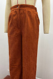Plain Pockets High Waist Corduroy Pants