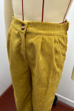 Plain Pockets High Waist Corduroy Pants