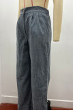 Plain Pockets High Waist Corduroy Pants