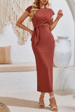 Plain Waist Tie Smocked Bodycon Dress