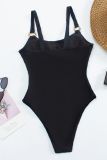 Plain Hollow Out Waist High Cut One Piece Swimsuit