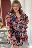 Black Floral Flounce Sleeve Smocked Ruffled Plus Size Dress