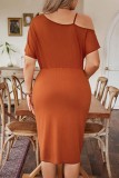Brown Twist Knot Buckle Plus Size Dress