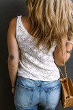 White Pointelle Crochet V Neck Knit Tank Top