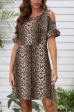Leopard Print Strappy Cold Shoulder Mini Dress