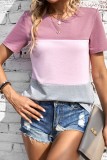 Colorblock Splicing Short Sleeves Top