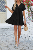 Plain V Neck Babydoll Dress
