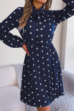 Spot Print Tie Neckline Pleated Dress