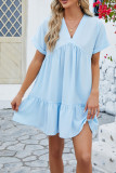 Plain V Neck Babydoll Dress