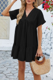 Plain V Neck Babydoll Dress