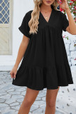 Plain V Neck Babydoll Dress