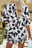 Abstract Print Button Up Blouse With Shorts 2pcs Set