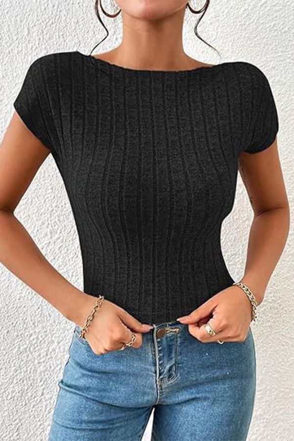 Ribbed Knitting Backless Top