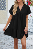 Plain V Neck Babydoll Dress