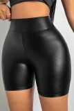 Black PU Leather High Waist Shorts