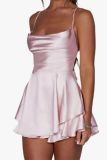 Plain Swing Collar Backless Ruffles Dress