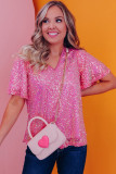 Bonbon V Neck Wide Sleeve Sequin Top