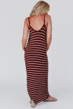 Red Stripe Striped Side Pockets Spaghetti Straps Maxi Dress