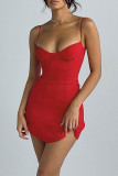 Plain V Neck Spaghetti Strap Bodycon Dress